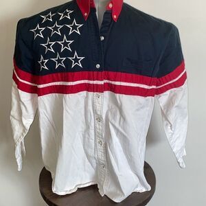 Justin Roper button down cowboy dress shirt US flag TX1X